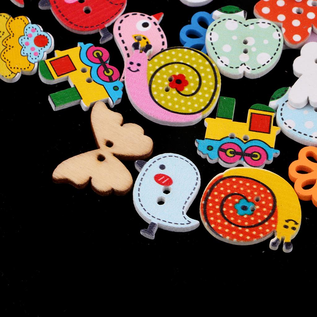 Gói 50 Chiếc Hoạt Hình Nút Gỗ May Tôn Dáng Thêu Sò Tự Làm