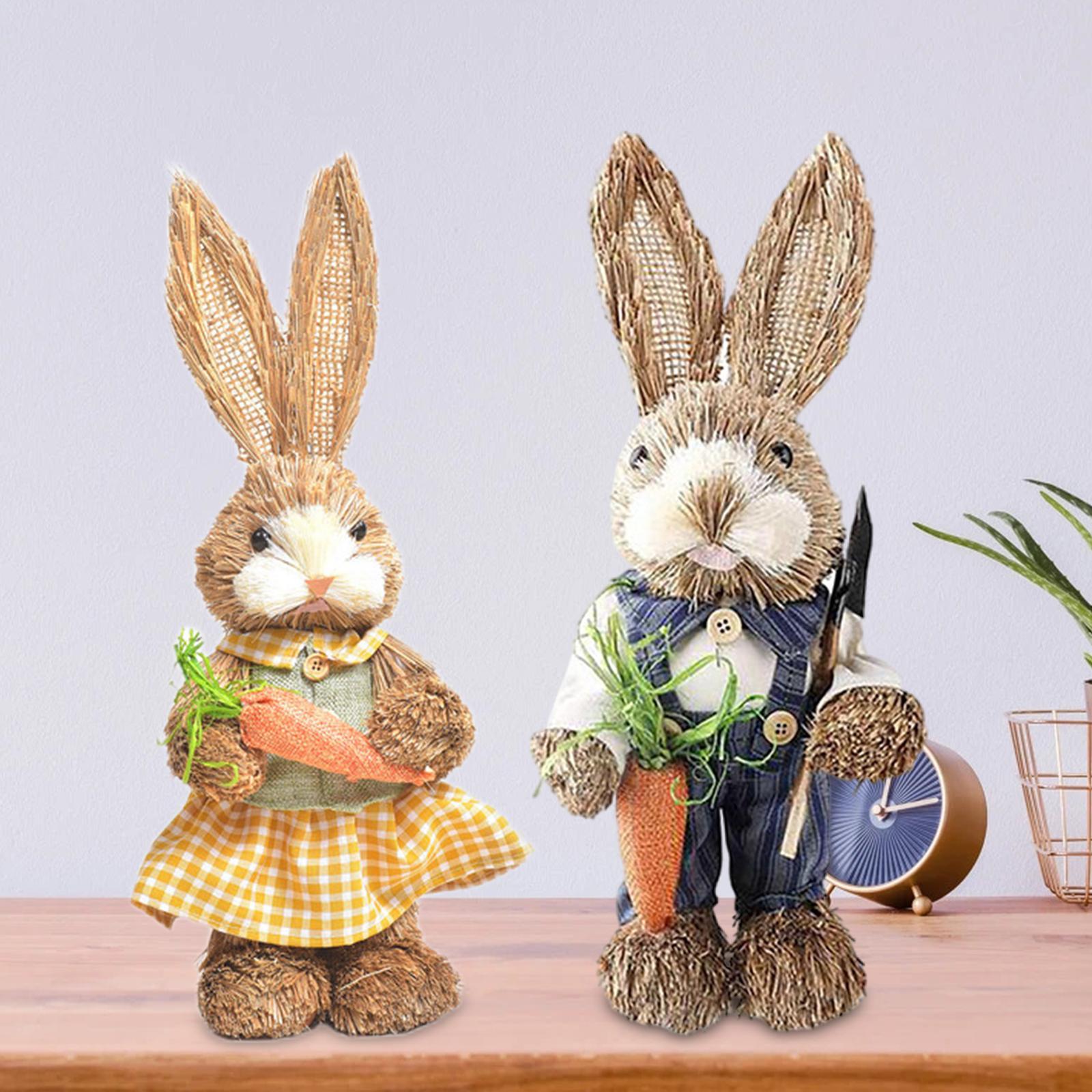 1 Set Straw Bunny Ornament w/ Clothes Easter for