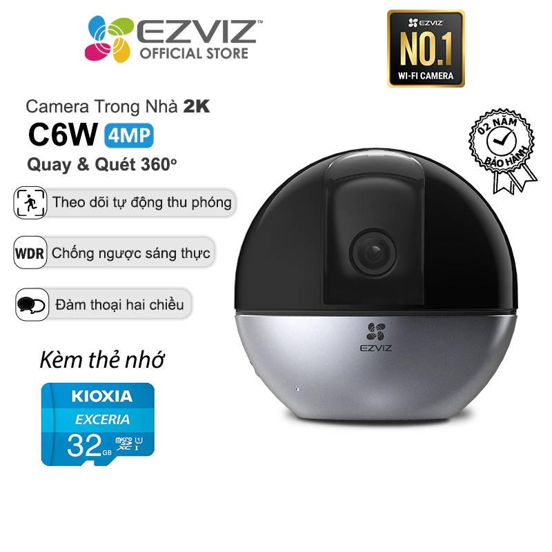 Combo Camera Wi-fi Trong Nhà EZVIZ C6W 4MP Kèm Thẻ Nhớ  32GB/64GB - Hàng Chính Hãng