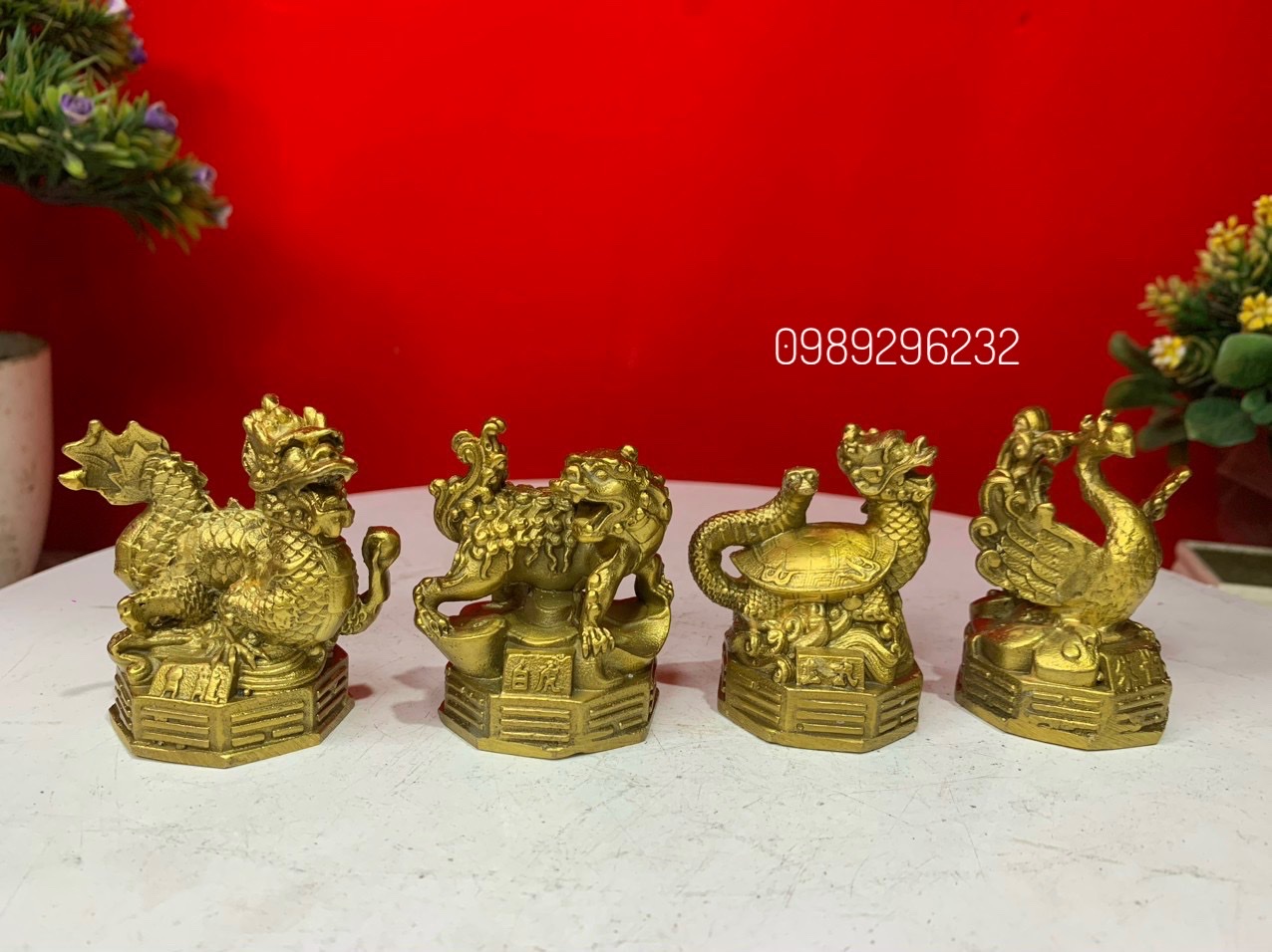 Bộ Tượng Tứ Linh phong thuỷ bằng đồng vàng