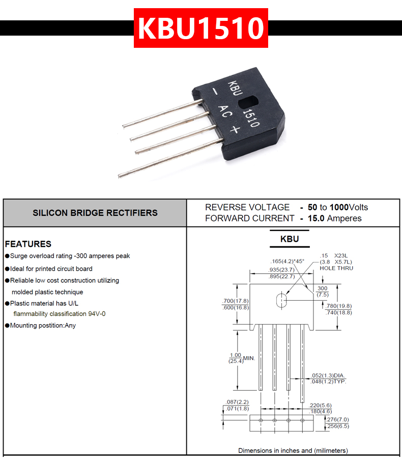 Diode cầu 1000V 15A KBU1510