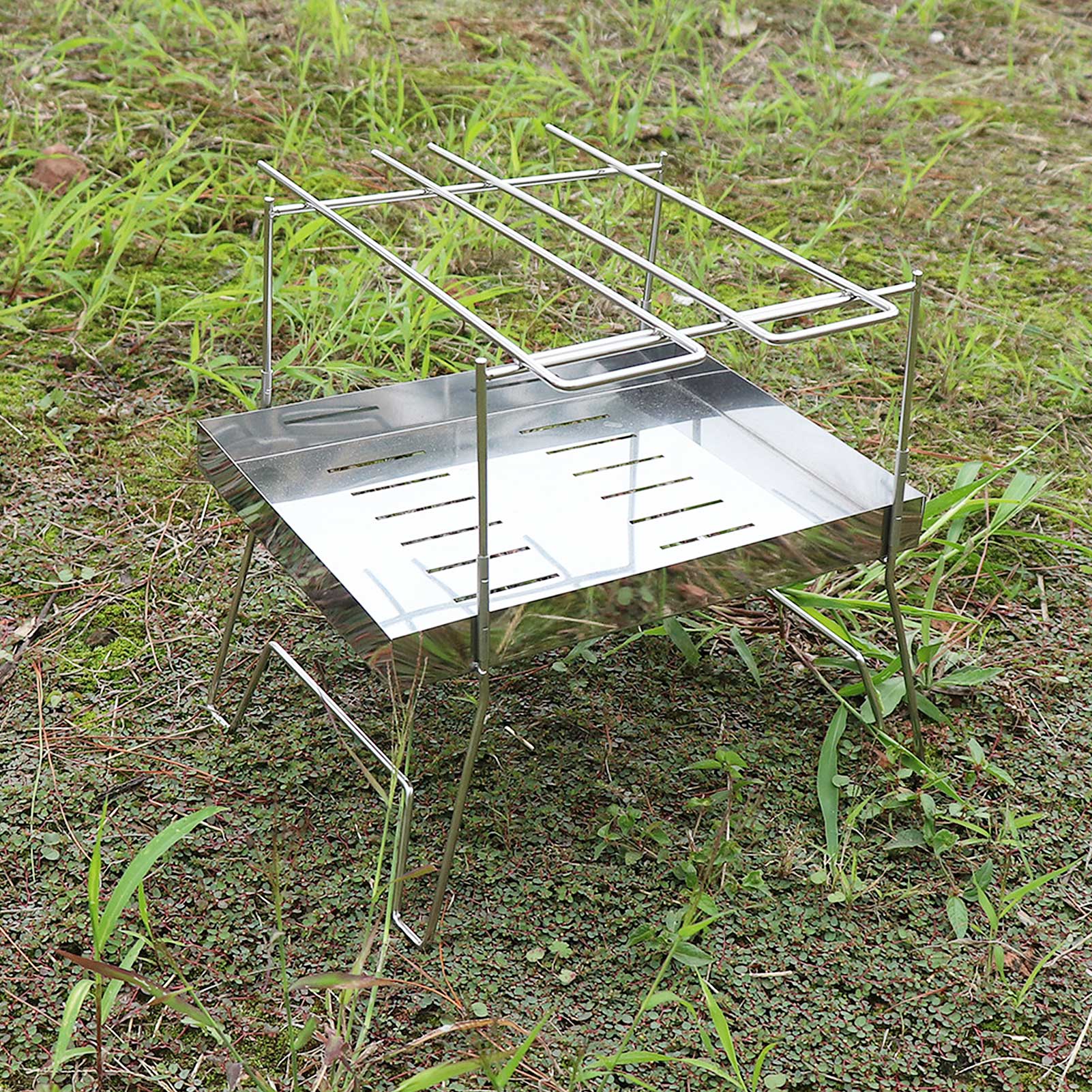 Lò Nướng Bằng Thép Không Gỉ Có Xiên Nướng Dành Cho Cắm Trại Dã Ngoại Ngoài Trời