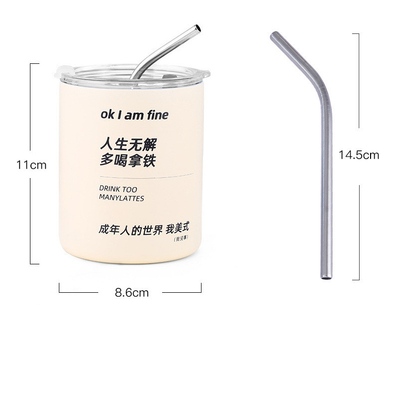 Ly Giữ Nhiệt Inox 304 2 Lớp 360Ml Kèm Ống Hút Inox