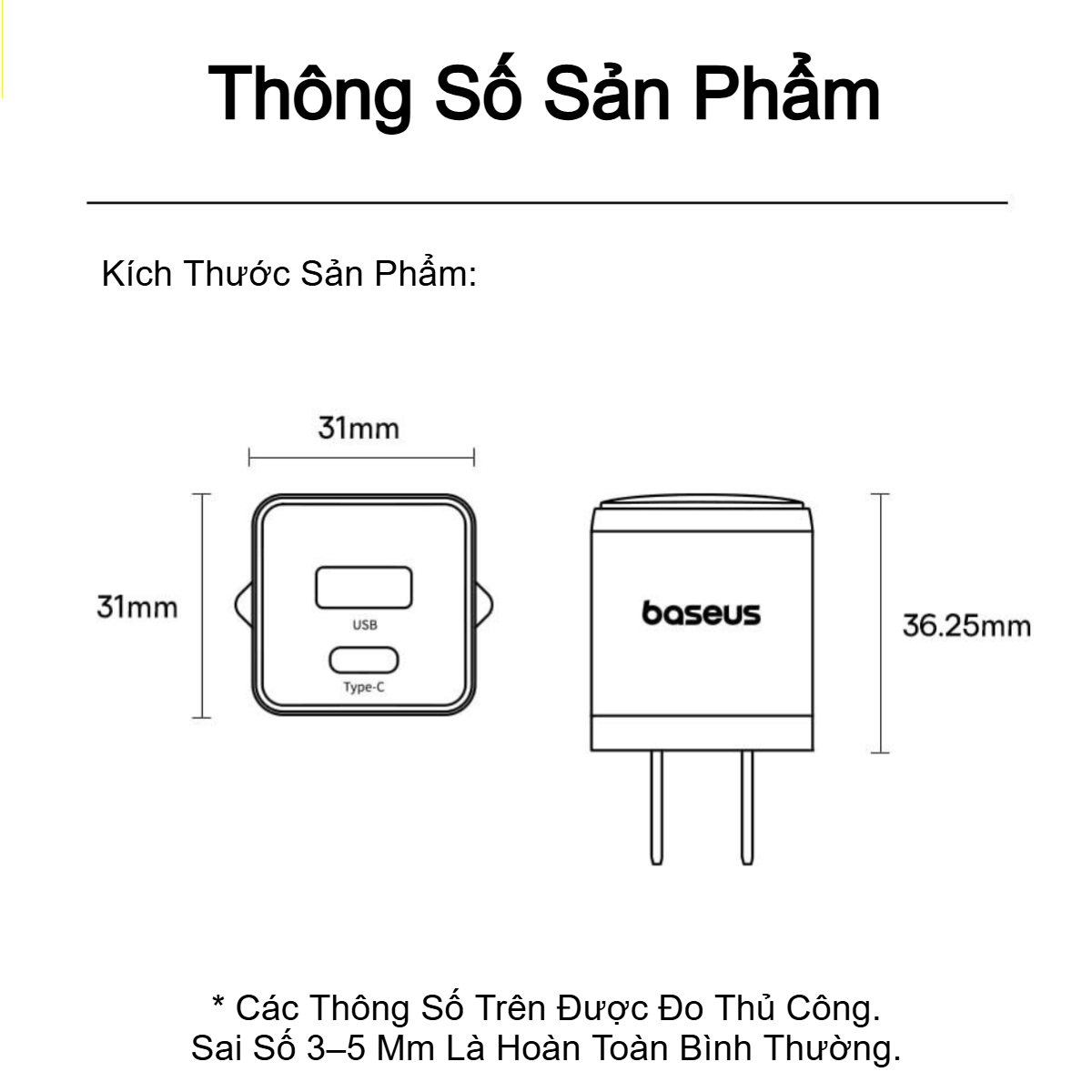 Bộ sạc nhanh nhỏ gọn 2 cổng Baseus Palm U + C 20W (Kèm cáp C to C 60w dài 1M) - Hàng chính hãng