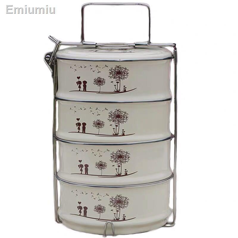 ▦✓Giỏ đựng thức ăn tráng men dày hộp bento nhiều lớp giữ tươi