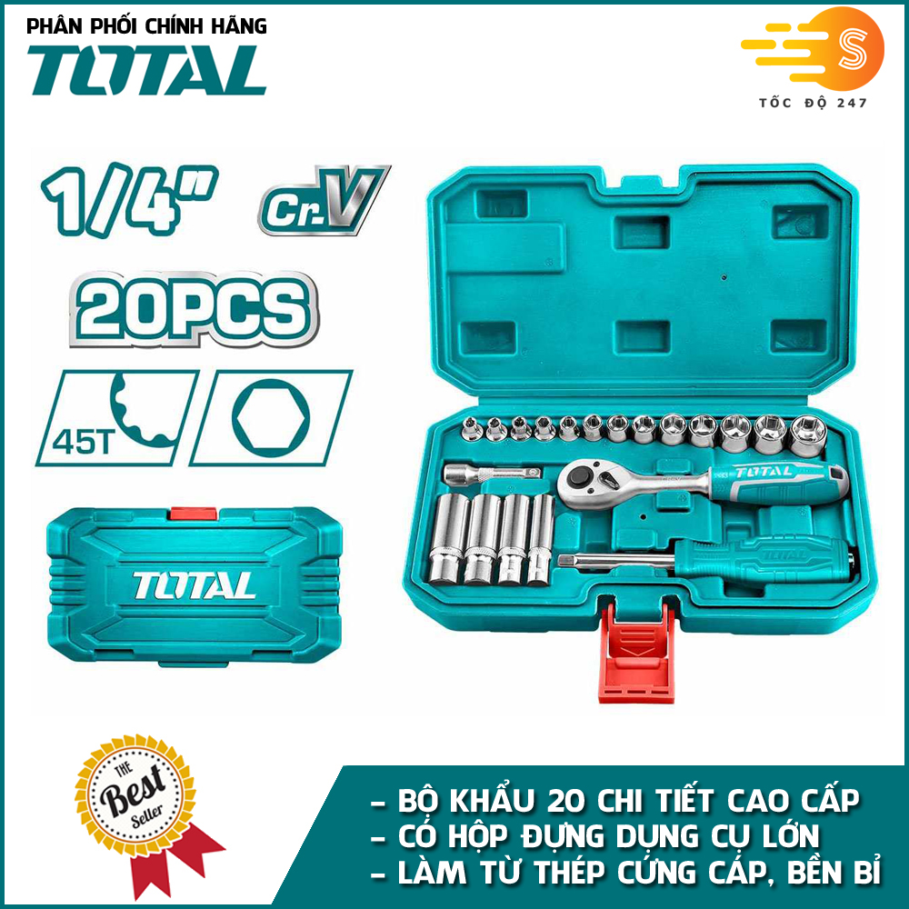 Hình ảnh Bộ khẩu 20 chi tiết đầu tuýp 1/4'' làm từ thép CR-V đa năng, tiện lợi TOTAL THT141201 - có hộp đựng cao cấp, bền bỉ, không biến dạng khi dùng - Tốc độ 247