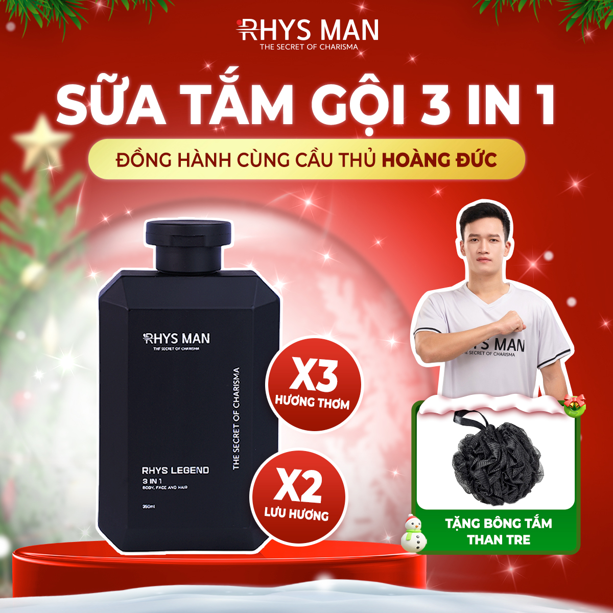 Sữa tắm gội nam RHYS MAN hương nước hoa 3 in 1 Rhys Legend 350ml - Hàng chính hãng