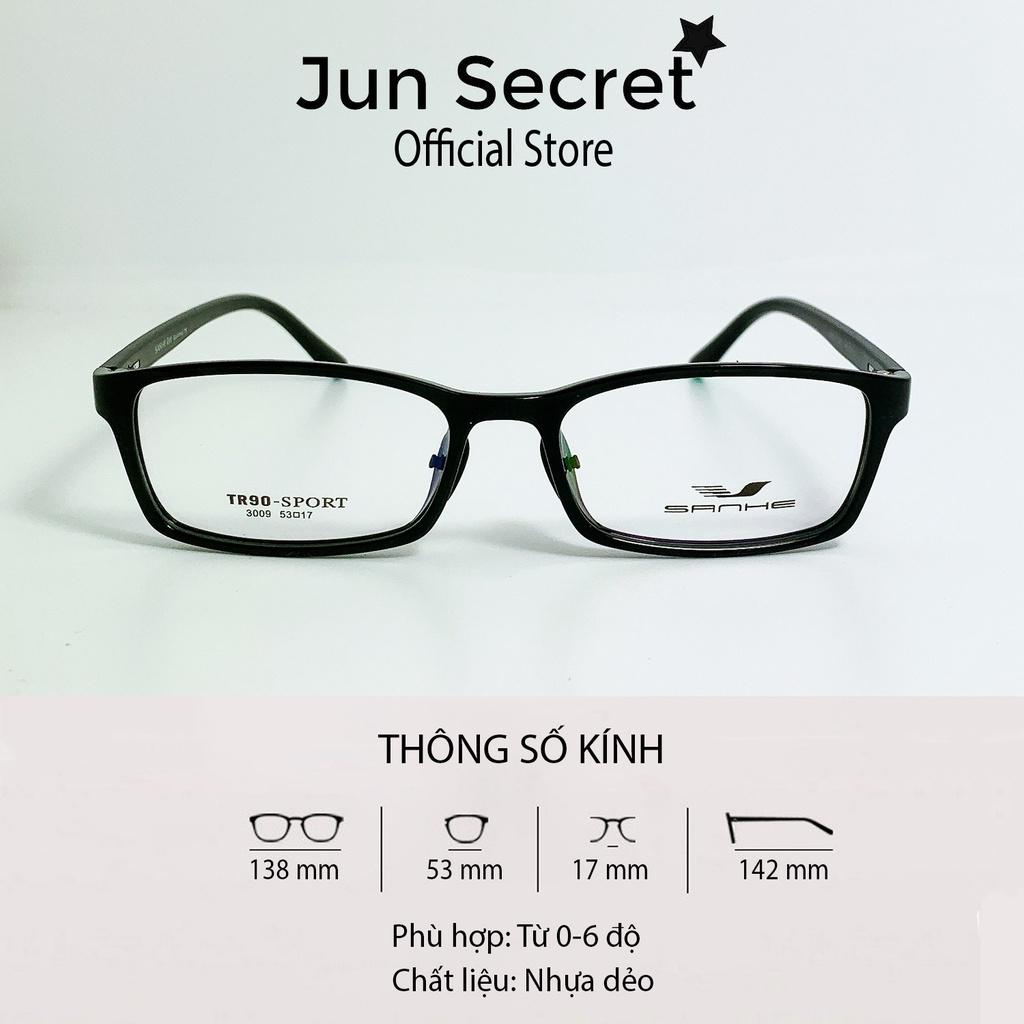 Gọng kính giả cận nam nữ thời trang gọng nhựa Jun Secret dáng vuông ôm mặt JS3009