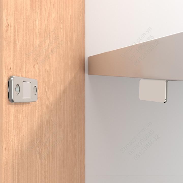 Chốt nam châm mini loại góc 90 độ lắp cho cánh cửa tủ, ngăn kéo bàn, có băng dính 2 mặt và vít kèm theo