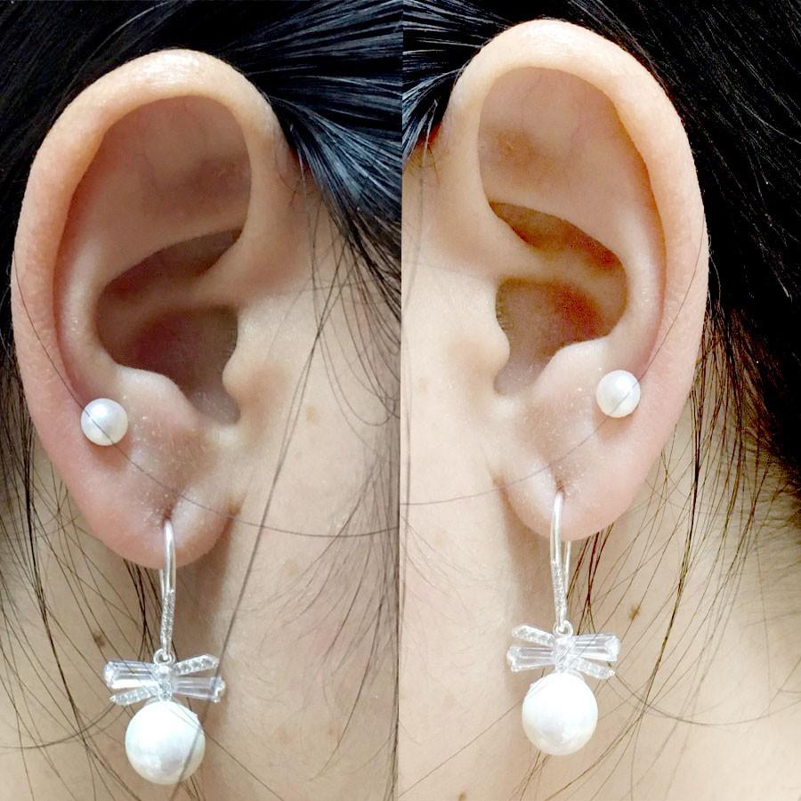 Bông tai nữ bạc khuyên móc dáng dài gắn ngọc trang sức Bạc Quang Thản- QTBT104