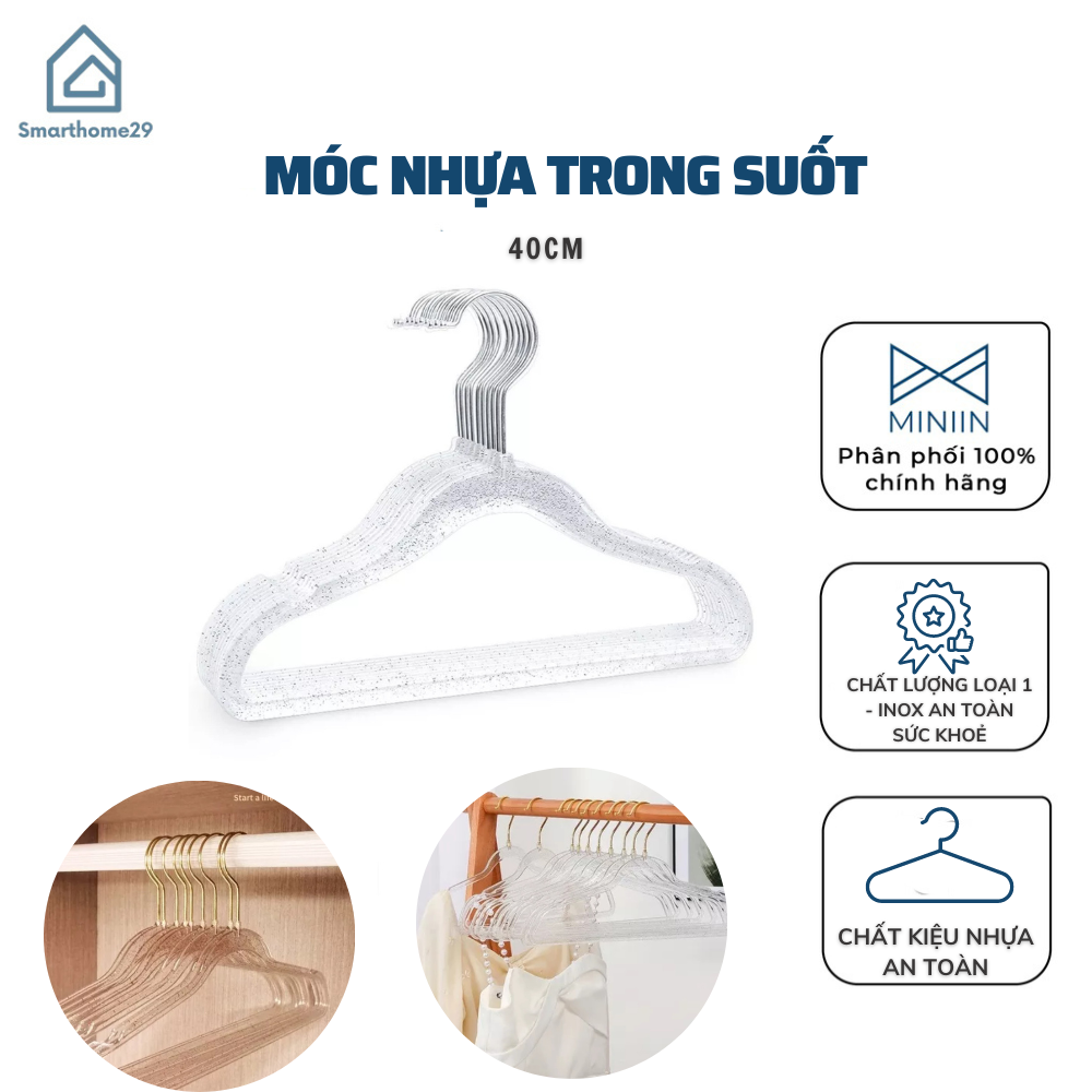 Set 10 Móc Treo Quần Áo Bằng Nhựa Trong Suốt Lấp Lánh Sang Trọng 40cm - LOẠI 1 - HÀNG CHÍNH HÃNG MINIIN