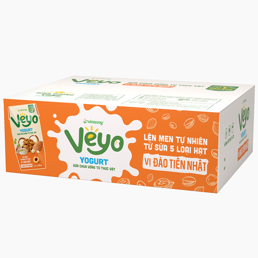 Thùng Sữa chua uống từ thực vật Veyo Yogurt ( 180ml x 30 Hộp) - Vị Đào Tiên Nhật