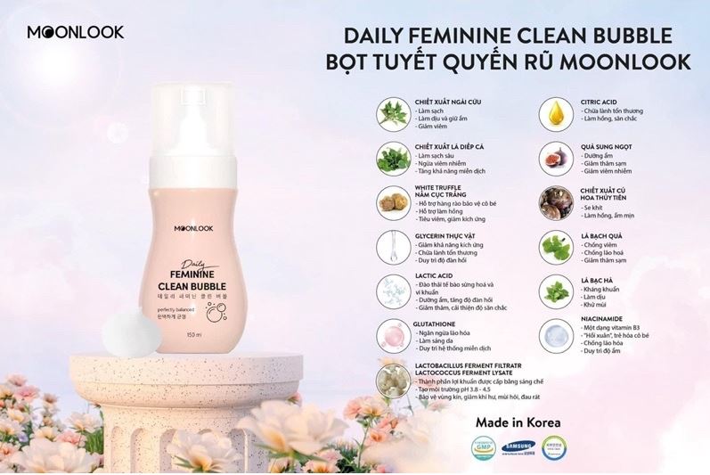 Dung Dịch Vệ Sinh MoonLook Daily Feminine Clean Bubble Dung Dịch Vệ Sinh Phụ Nữ Dạng Bọt Tuyết 150ml