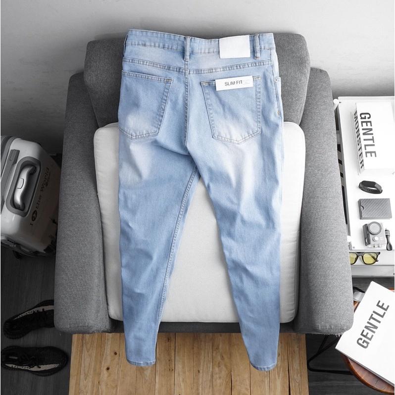 Quần jean nam slimfit xanh bạc co giãn jean xuất chất dày đẹp