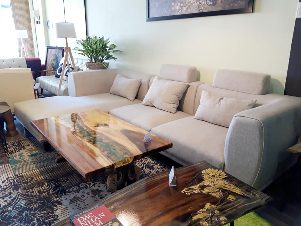 Sofa bed góc L Juno sofa màu kem, xám, xanh dương