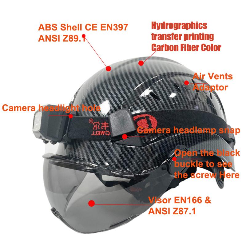 Darlingwell Carbon Fiber Color CR06X Safety Helmet With Goggles Led Light CE ABS HardHat Visor ANSI Industrial Work