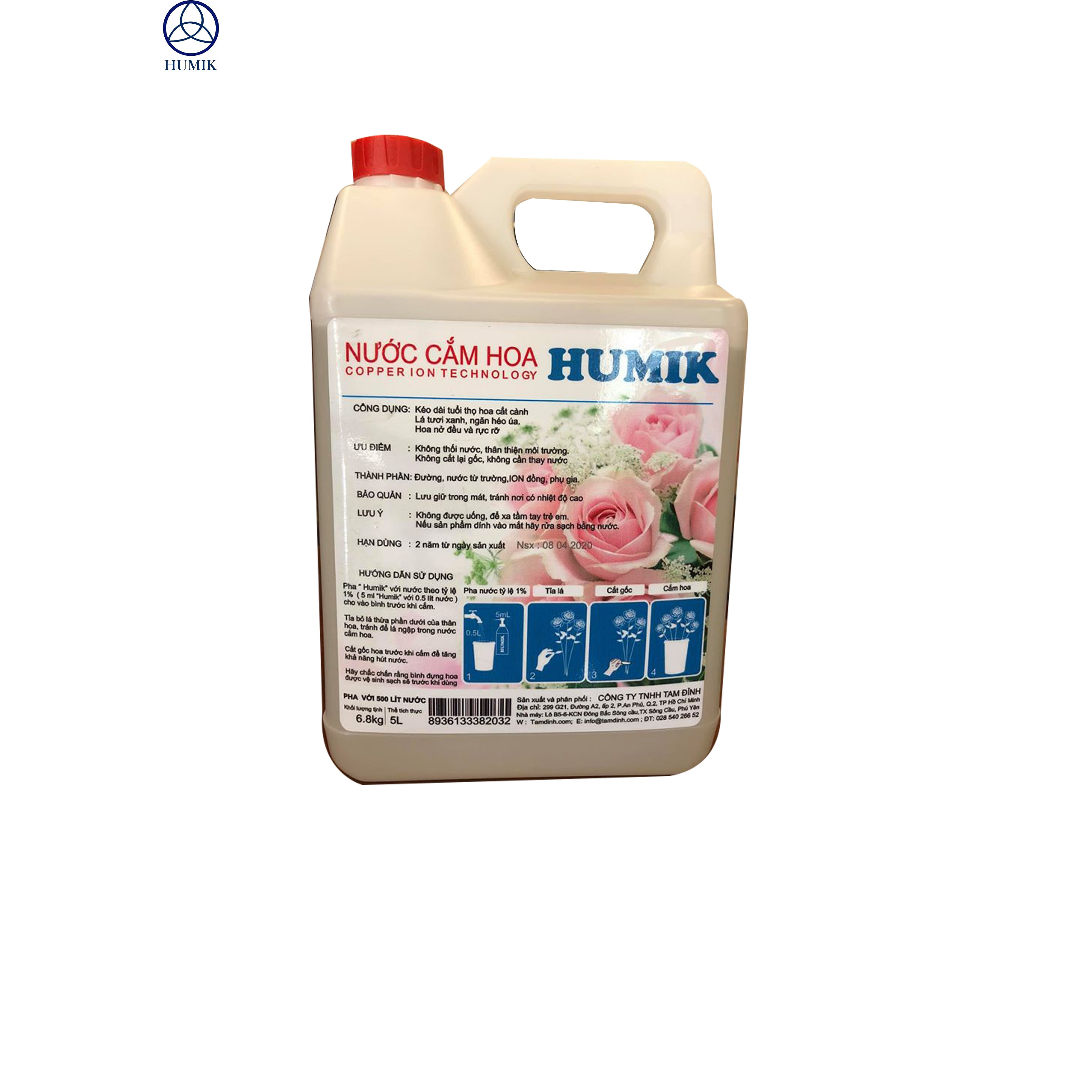 Nước cắm hoa ION đồng HUMIK 5 lít pha được hơn 500 lít nước.