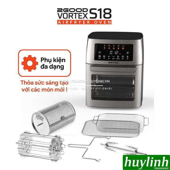 Nồi chiên không dầu điện tử 2Good Vortex S18 - 15 lít - Tặng găng tay - 10 chức năng - Hàng chính hãng