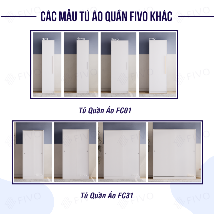 Tủ Gỗ Quần Áo Cá Nhân Gỗ MDF Lõi Xanh Chống Ẩm Dày 17mm FIVO FC06, Ngăn Chứa Rộng Rãi, Dễ Dàng Lắp Ráp - Màu Full Trắng