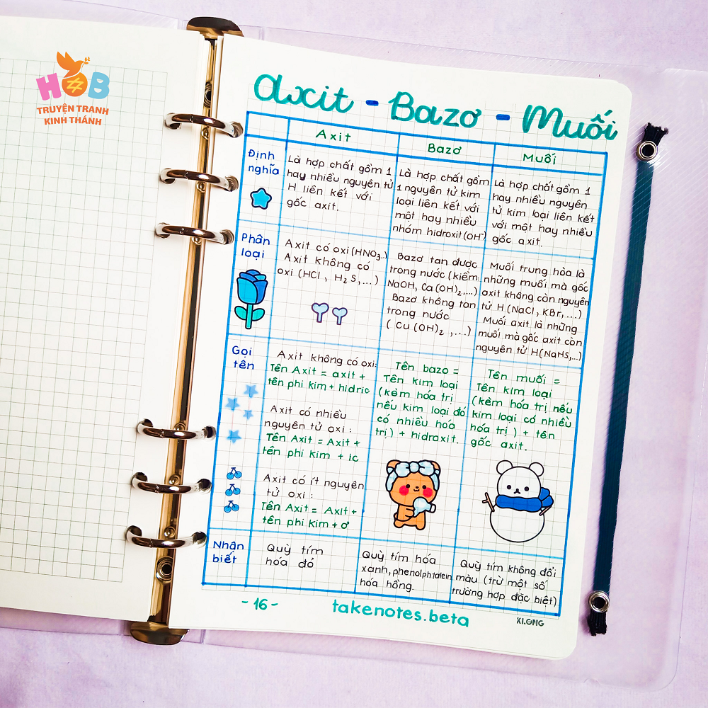 Sổ tay ghi chú HOB takenote Hóa THCS , Khổ A5 đóng binder trang trí sẵn sticker