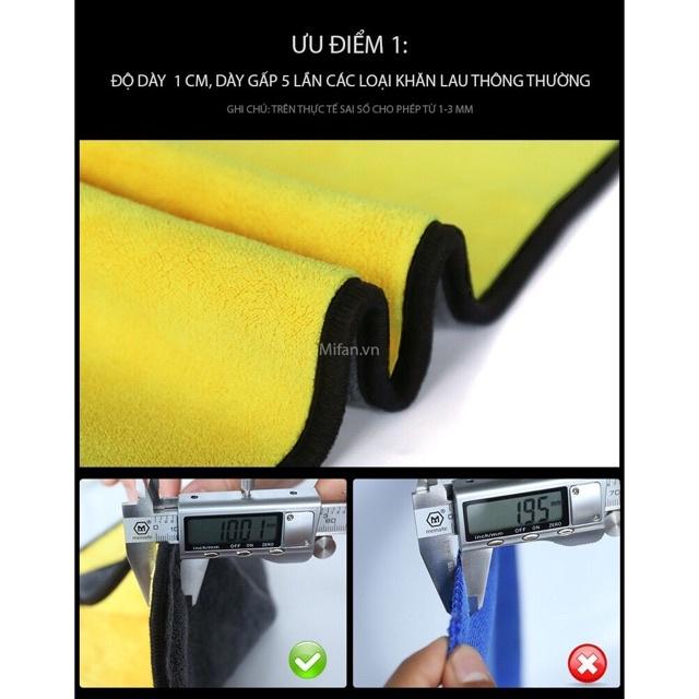 Khăn lau xe ô tô sợi Microfiber 2 mặt vàng -xám siêu thấm dày chuyên dụng