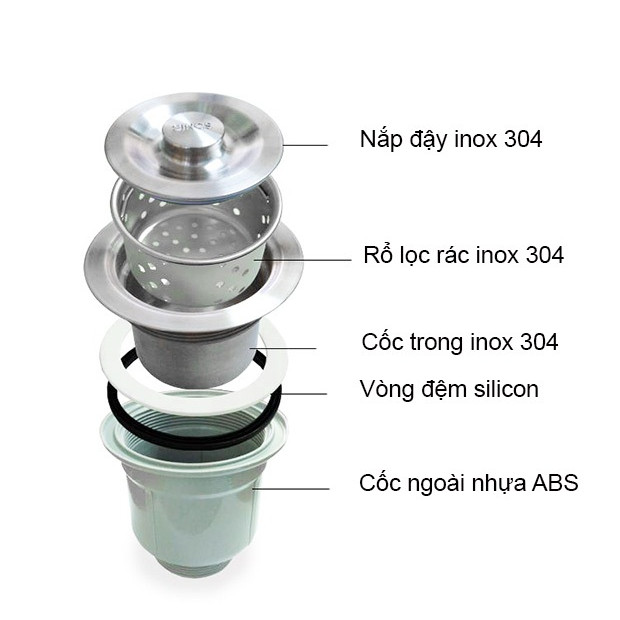 Combo chậu rửa bát 8245 hố cân, vòi rửa bát nóng lạnh, rổ inox đa năng, bộ xả chậu, bình xà phòng