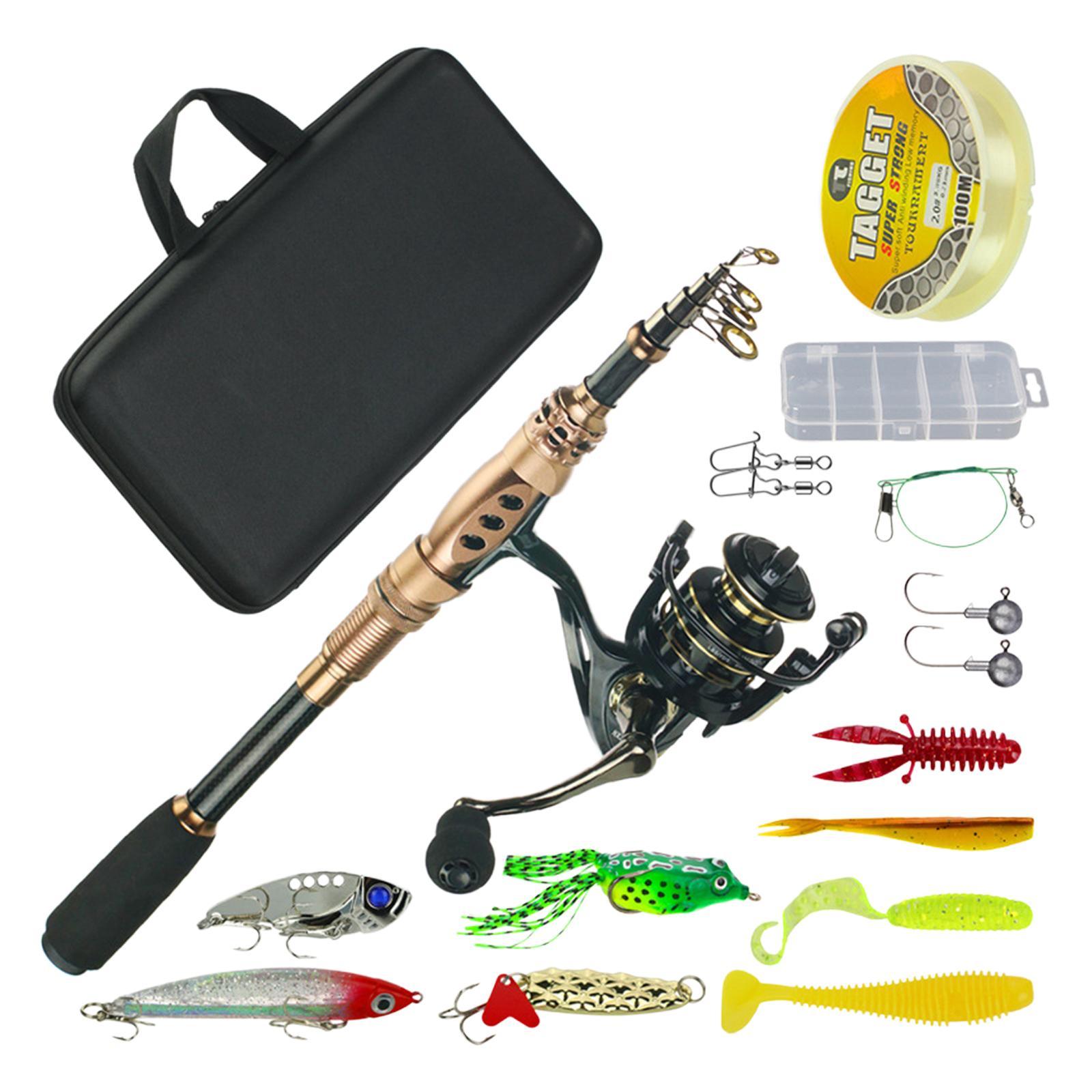 Fishing Rod Reel Combo Travel Kit Telescopic Pole Line Lure Hook