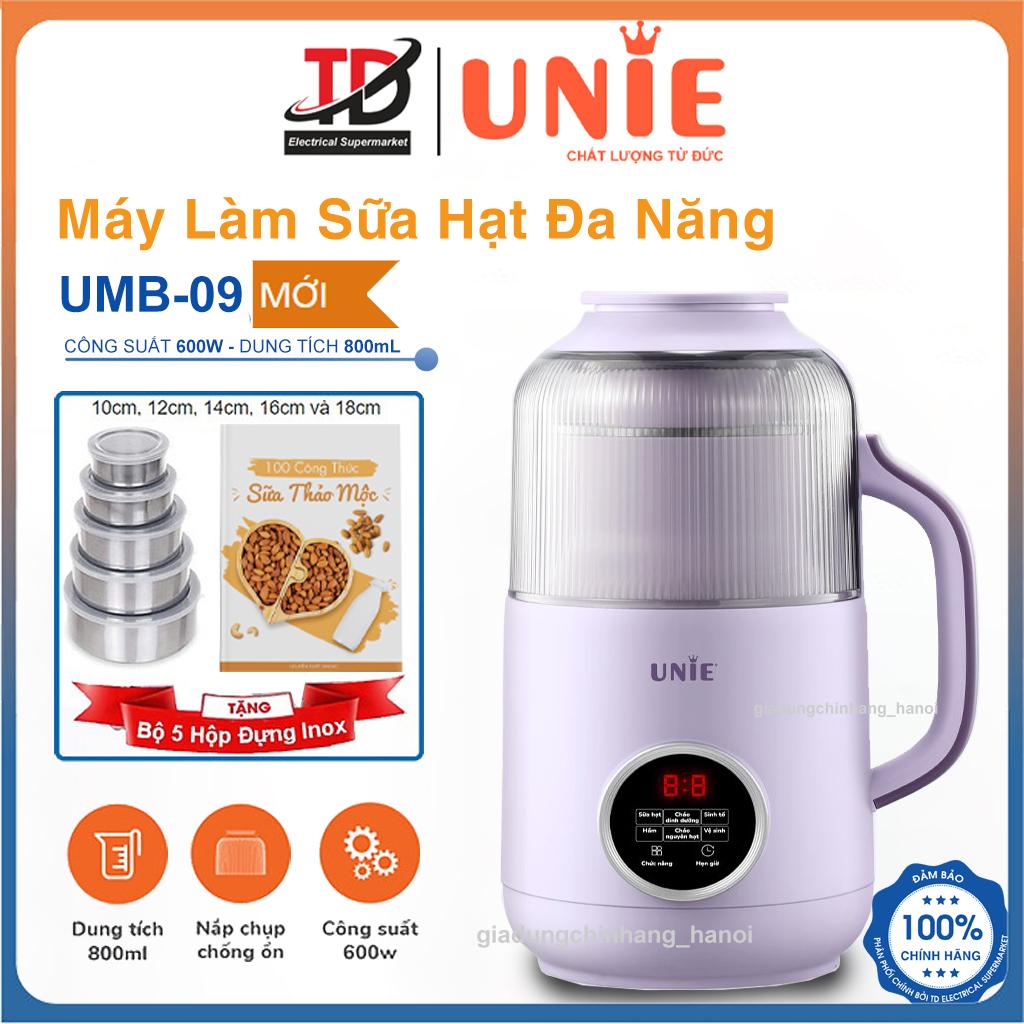 Máy Làm Sữa Hạt Unie UMB09, Nắp chụp chống ồn, Lưỡi dao 8 cánh,Dung tích 800ml,công suất 600W, Hàng Chính Hãng