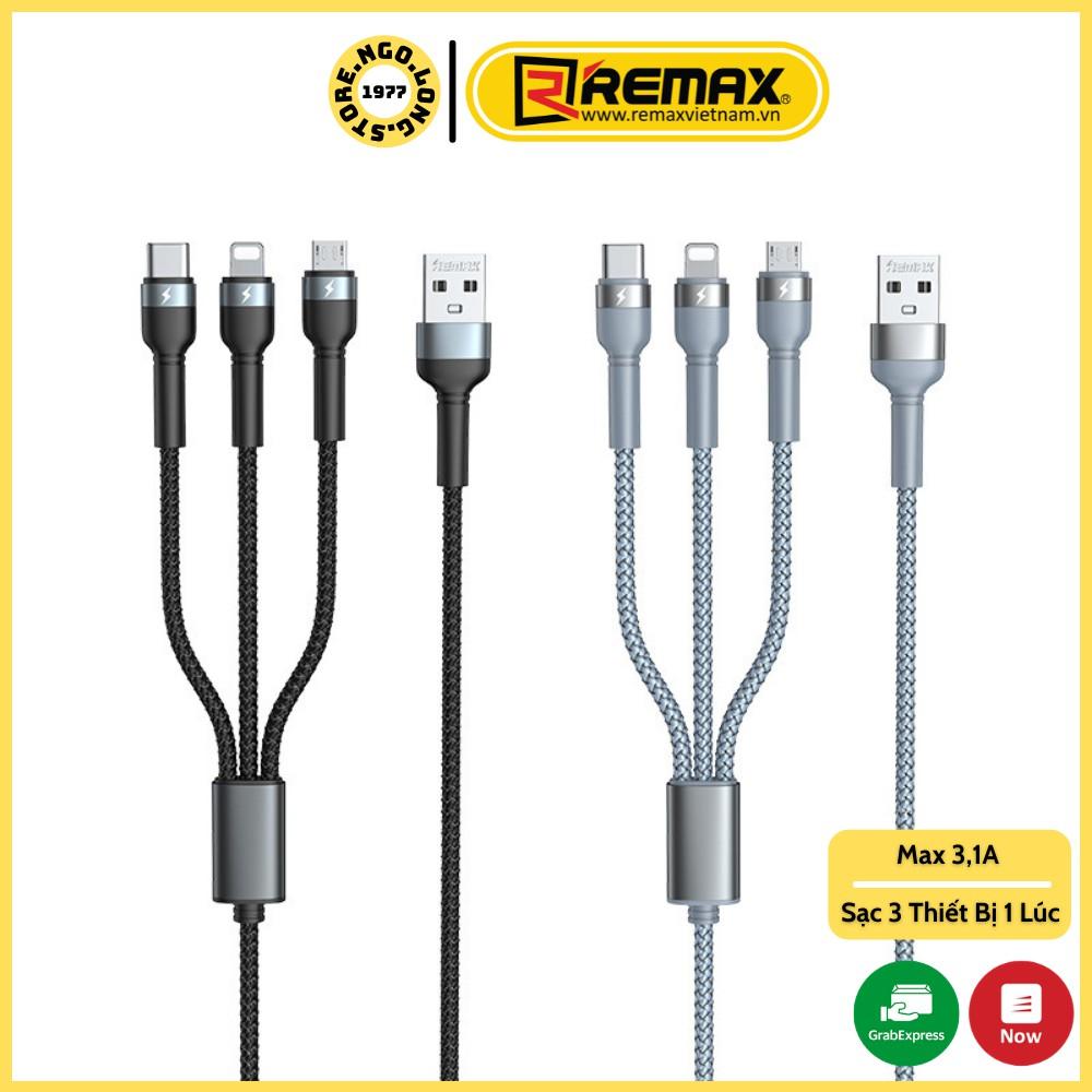 Cáp Sạc Remax 3 Đầu IPHONE - MICRO USB - TYPE C Dây Dù RP-U76 - Hàng Chính Hãng