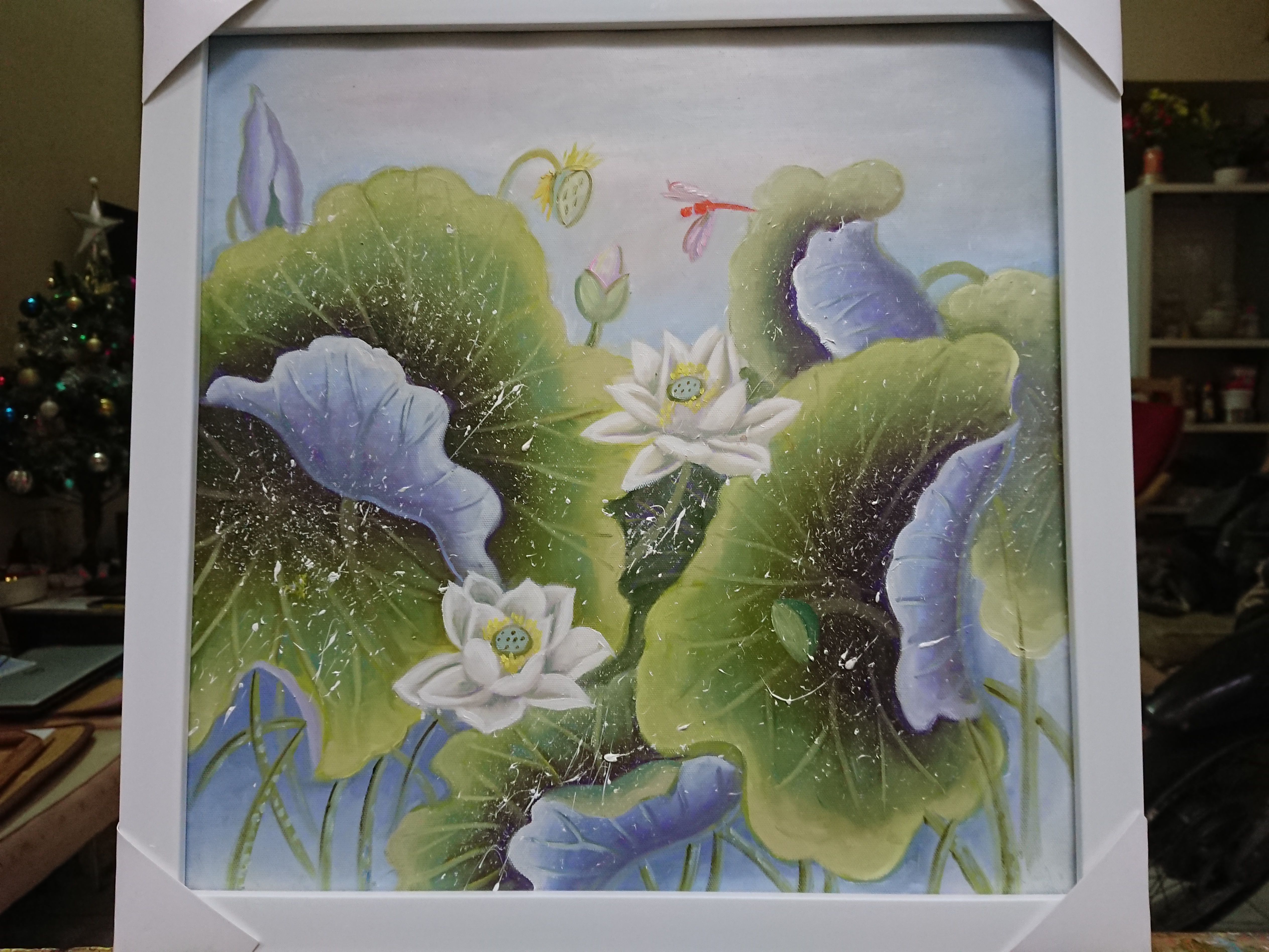 Tâm Sen  - Tranh Sơn Dầu Vẽ Tay 40x40cm