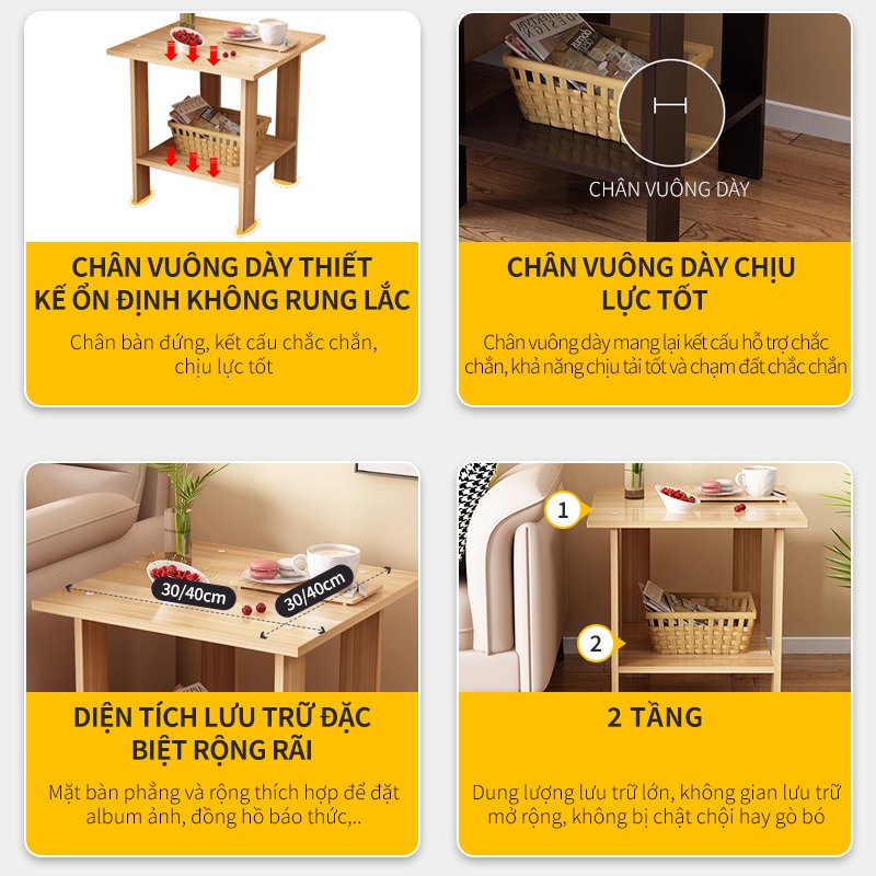 Kệ Bàn Trà Nhỏ 2 Tầng Bằng Gỗ MDF Để Đầu Giường Tiện Lợi, Kệ Để Đầu Giường Đa Năng 2 Tầng Decor Phòng Khách