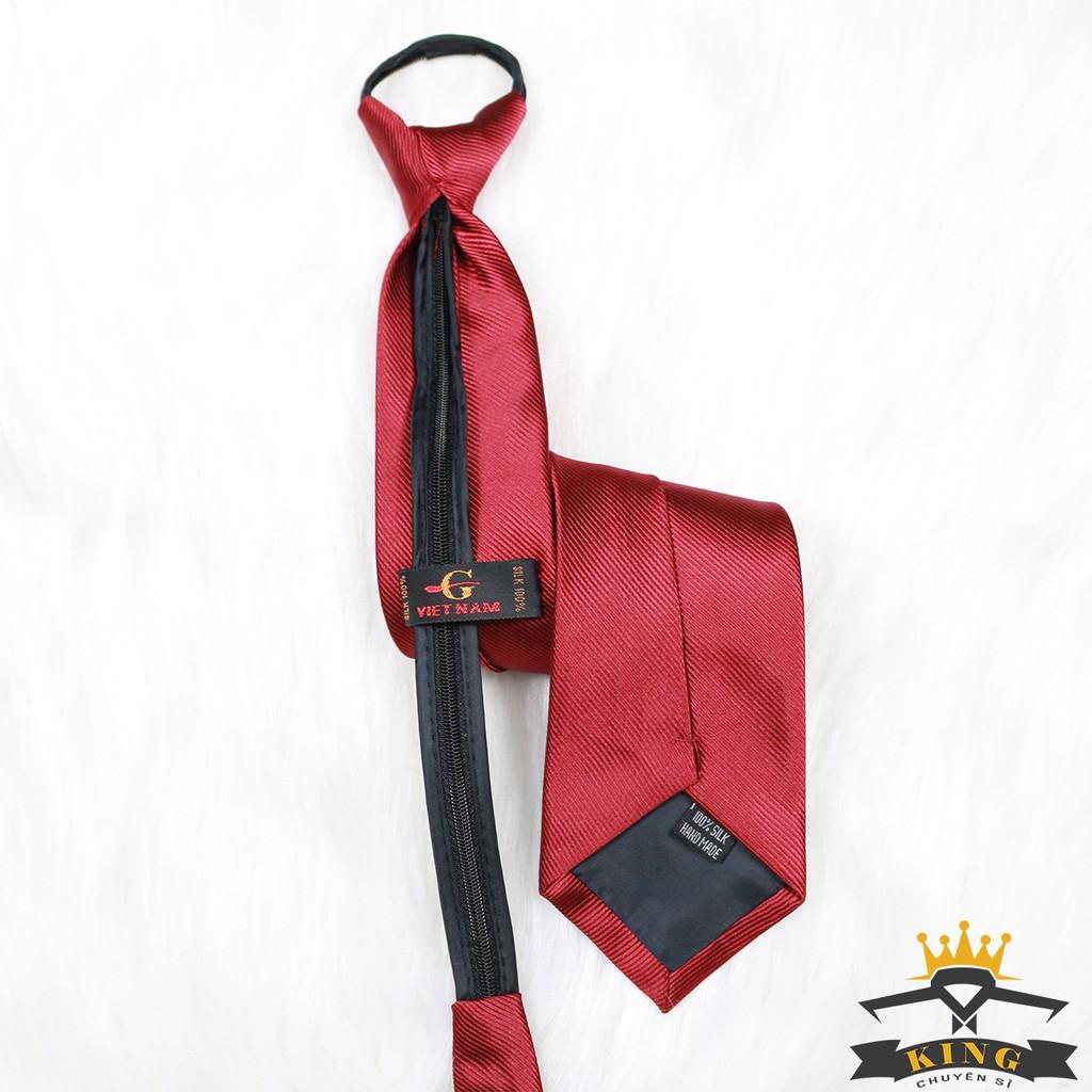 Cavat dây kéo 8cm KING Caravat thắt sẵn vải silk lụa 100%, 3 lớp cao cấp công sở C007