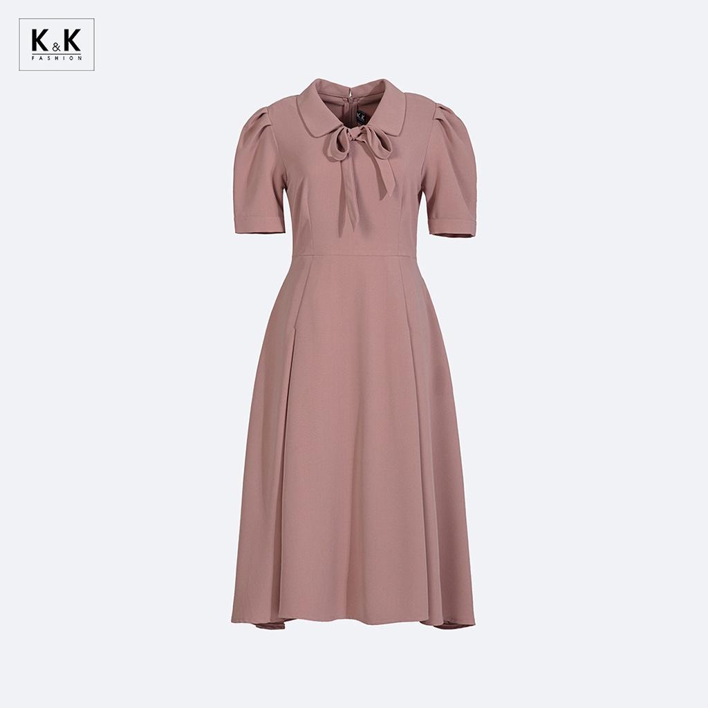 Đầm Xòe Công Sở Màu Hồng Cổ Sen K&amp;K Fashion KK140-02 Chất Liệu Tuyết Sa Cát