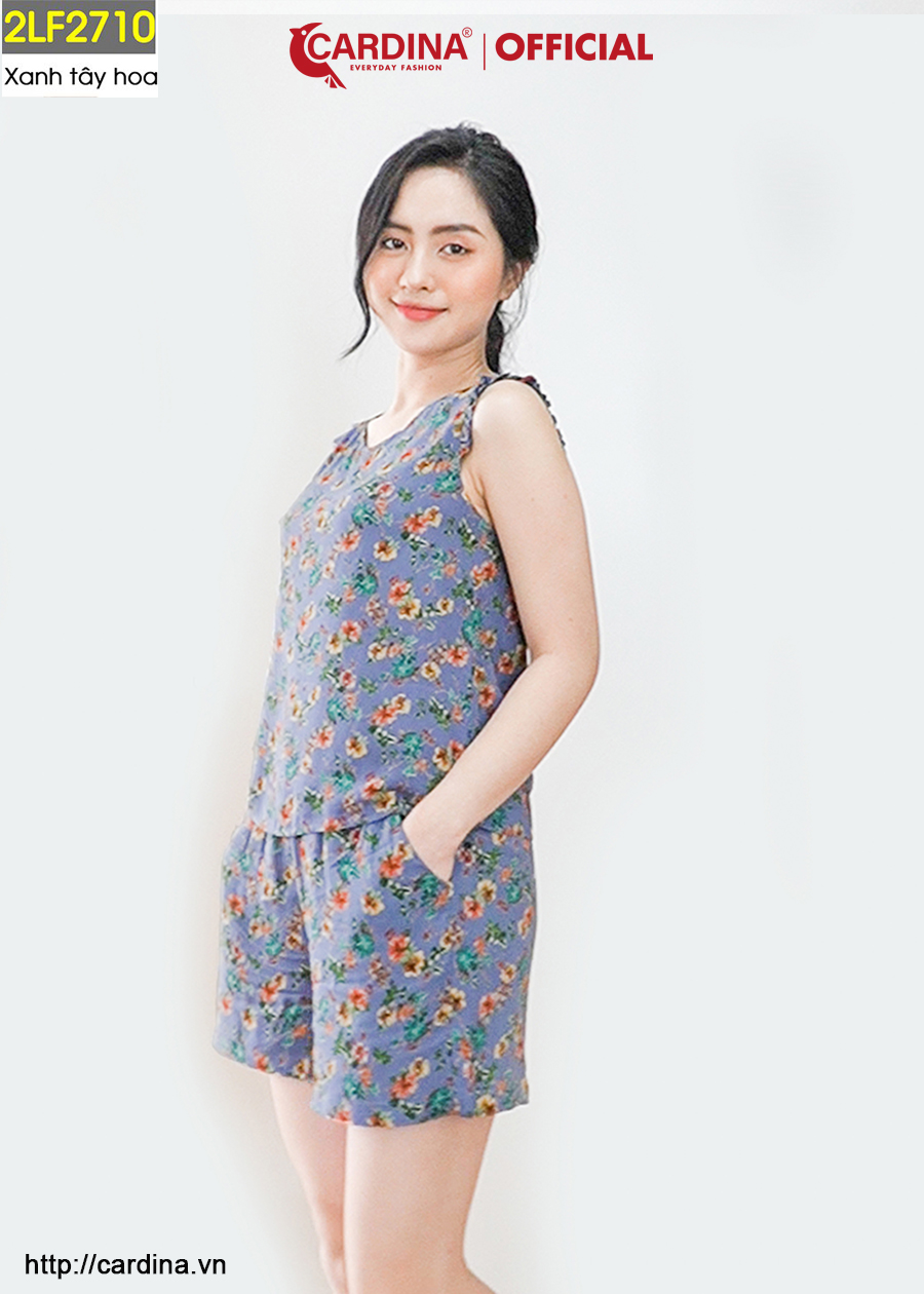 Đồ Bộ Nữ CARDINA Chất Lanh Tre Nhật Cao Cấp Quần Đùi Áo Sát Nách Họa Tiết Tinh Tế 2LF27