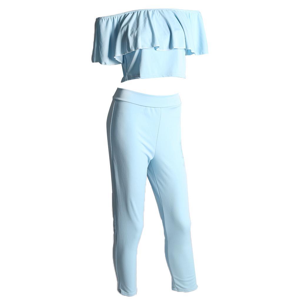 Women Summer Short Sleeve Blouse Boat Neck Shirt Tops+Pant Set Beach Dress