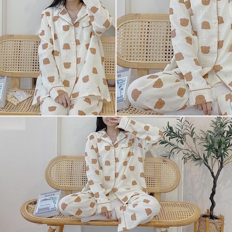 vải xô muslin mặt gấu chấm bi vải 2 lớp dày dặn thấm hút tốt