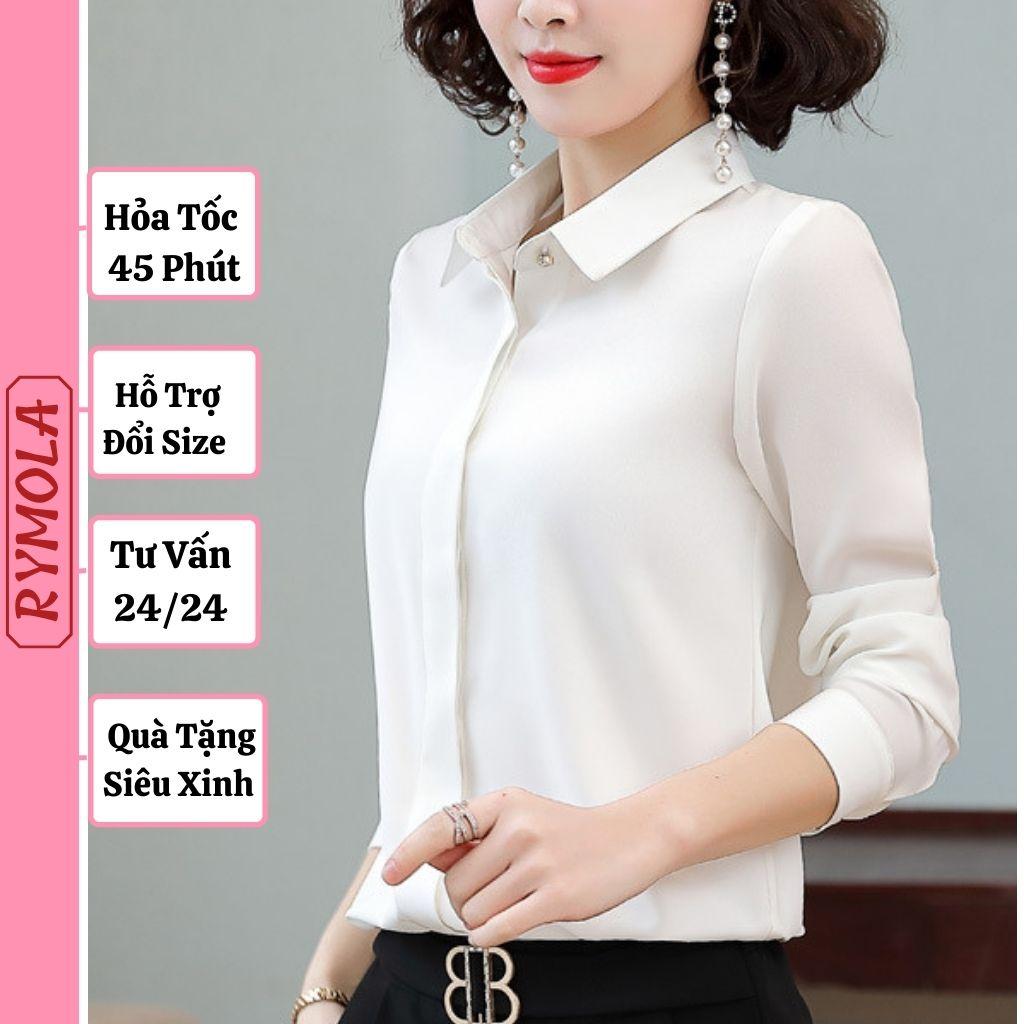 Áo Sơ Mi Nữ Công Sở Màu Trắng Cổ Đức MOLA Kiểu Hàn Quốc Vintage Ulzzang Form Rộng Dài Tay Đẹp Chất Lụa Cao Cấp A2T