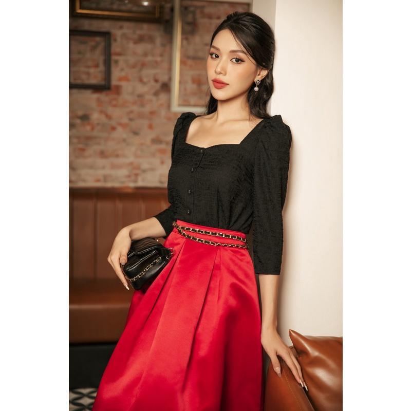 Áo sơ mi cổ vuông, tay lỡ chất liệu lụa xốp, co giãn, mặc nhẹ phù hợp đi làm đi chơi CLARA MARE BLS4008