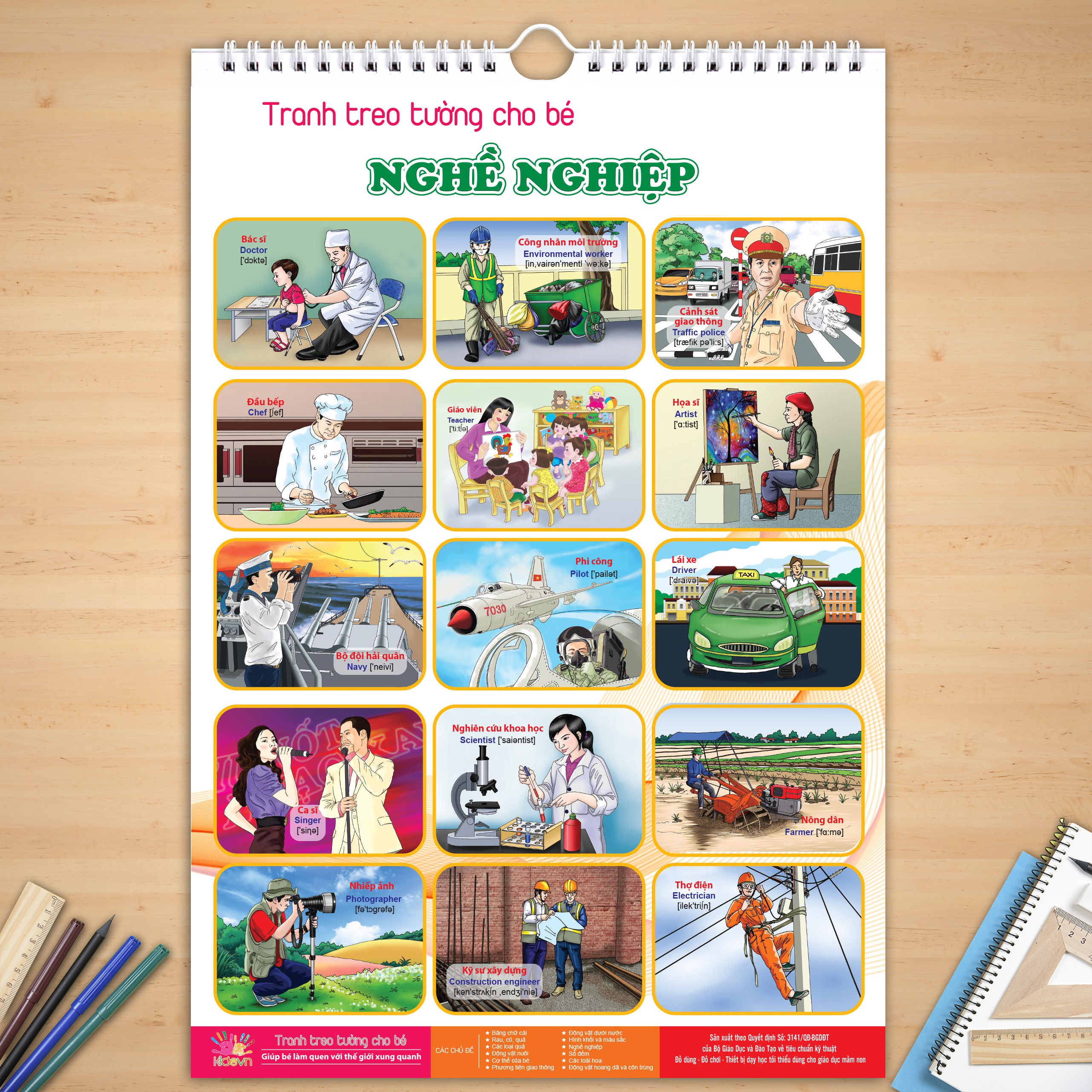 Bộ Tranh Treo Tường 6 Tờ 12 Chủ Đề Song Ngữ Cho Bé 3 Tháng Đến 6 Tuổi