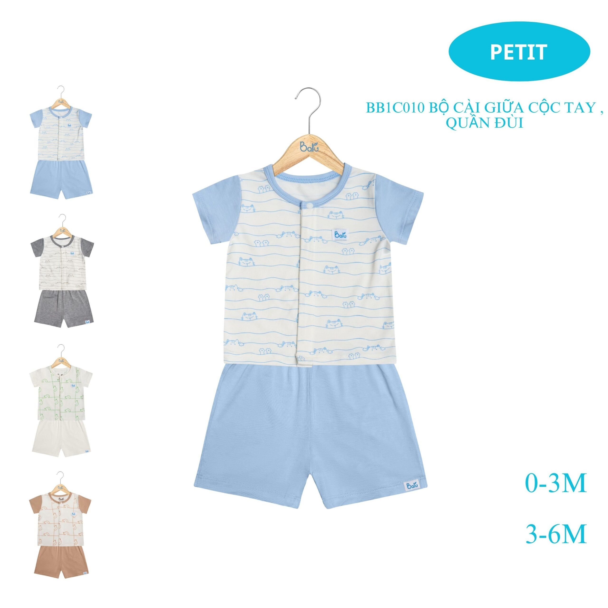 Bộ cộc tay  BARU Chất Cotton 4C Cao Cấp Cho Bé ( 0-6M )