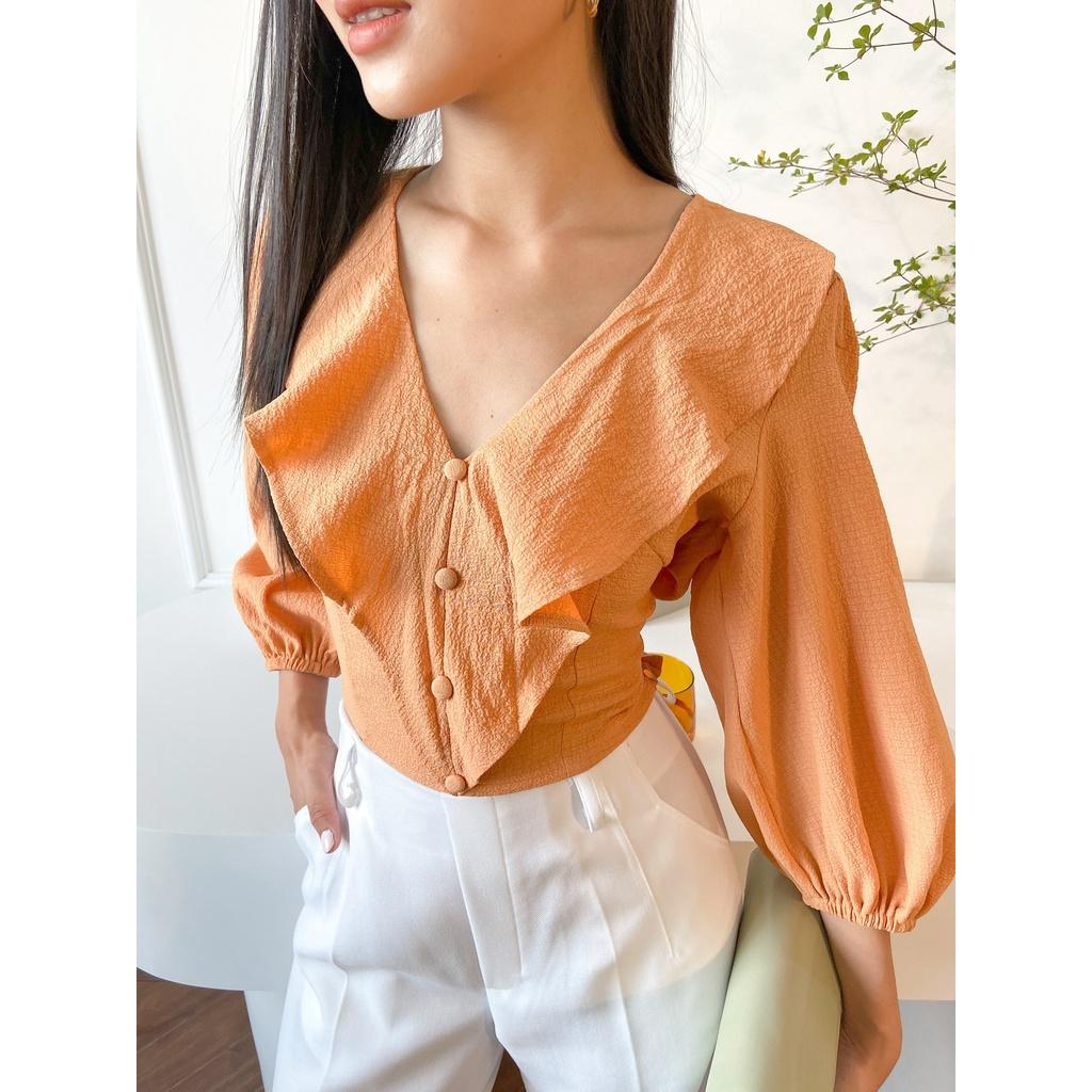 Áo Kiểu Cổ Bèo Màu Xanh EDINI - A1301