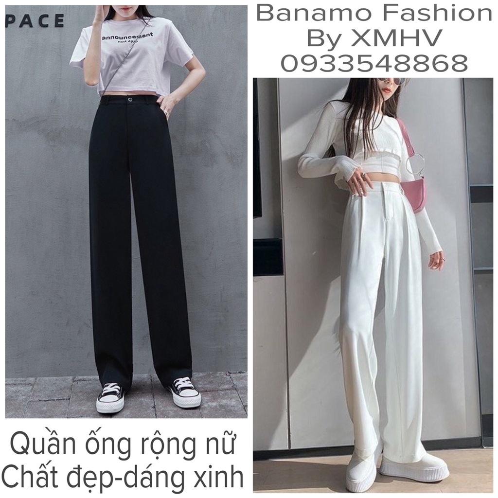 Quần ống rộng khóa trước lưng cao thời trang nữ Banamo Fashion 933