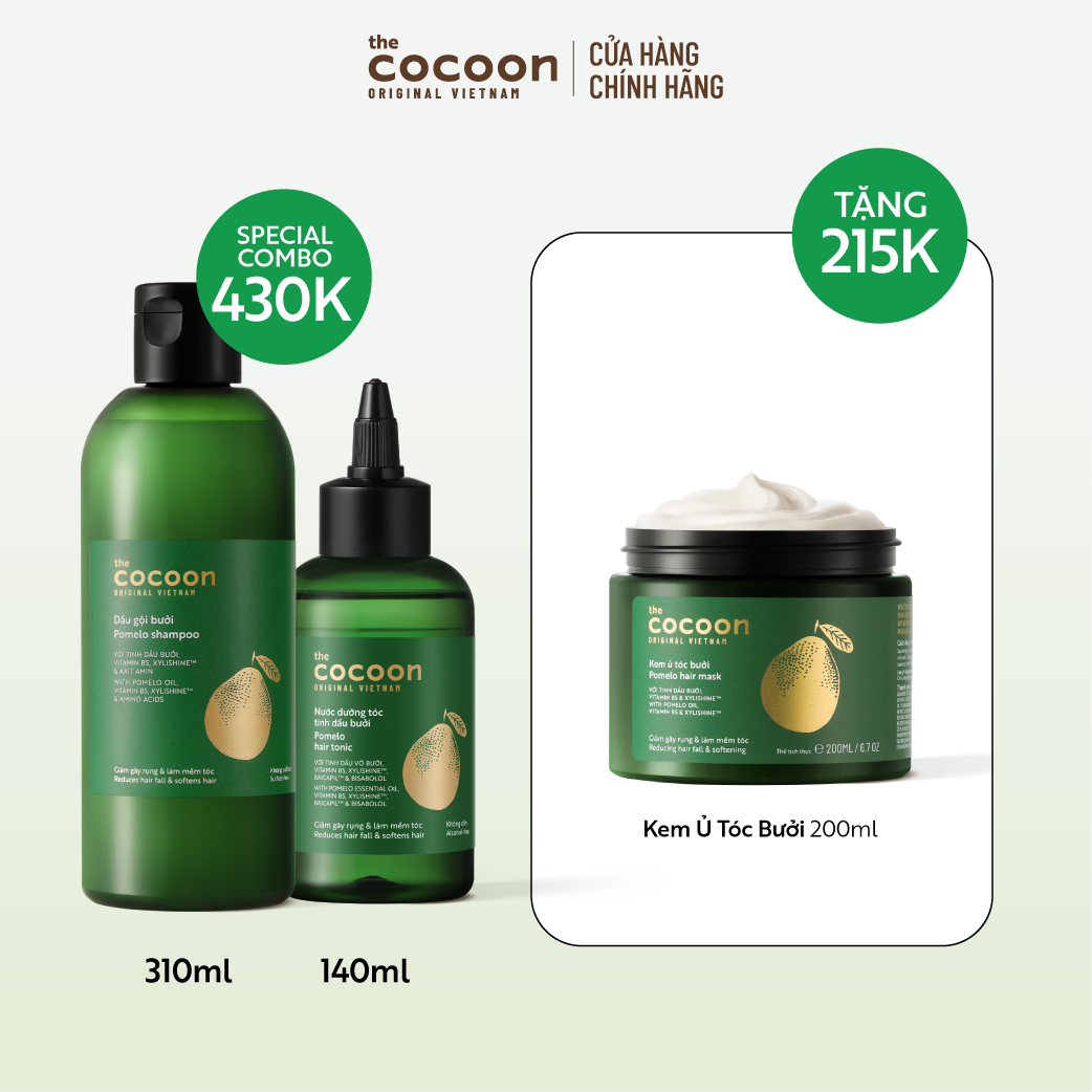 Special Combo Gội Bưởi + Nước Dưỡng Tóc Tinh Dầu Bưởi Tặng Kem Ủ Tóc Bưởi Cocoon Giảm Gãy Rụng Và Làm Mềm Tóc 200Ml