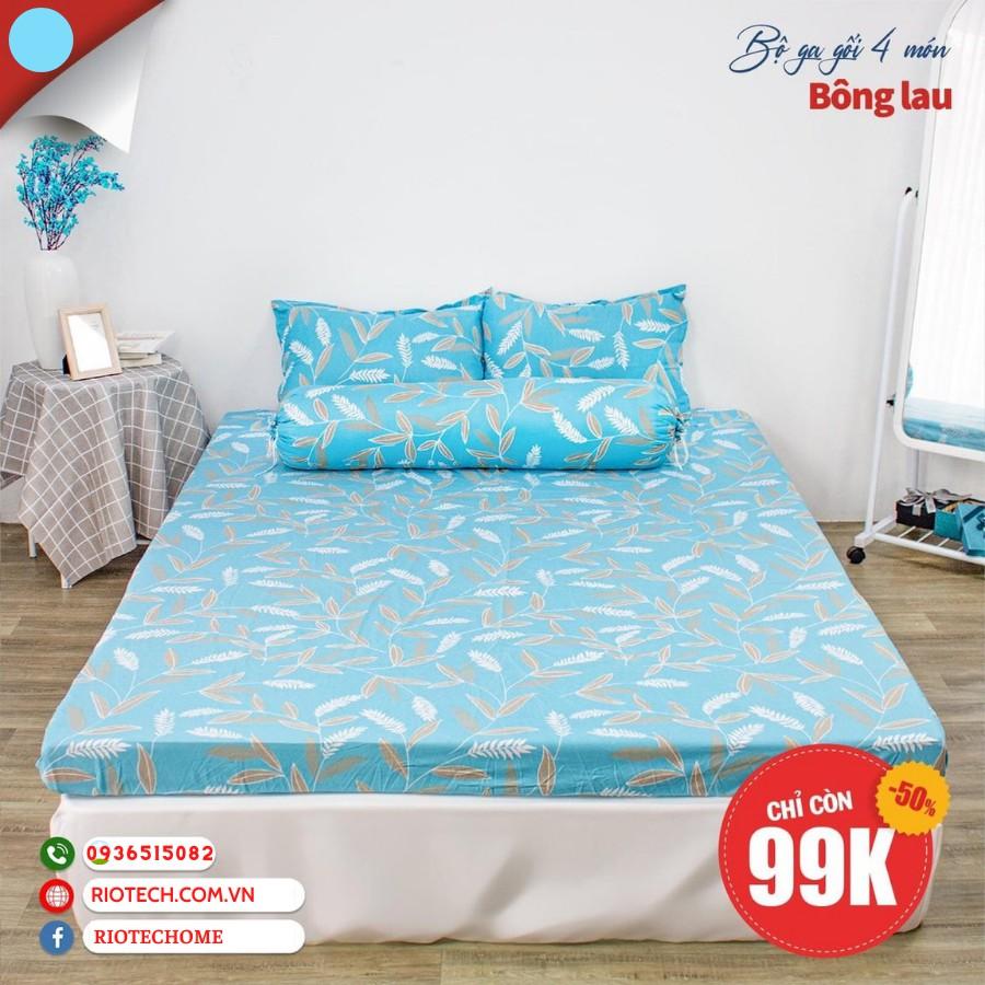 Bộ Ga Gối RIOTEX 4 Món Chất Cotton Cao Cấp Kích Thước 1m2/1m4/1m6/1m8 - Lá Ngọc