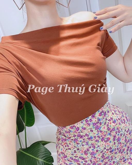 Set áo thun lệch vai chân váy hoa
