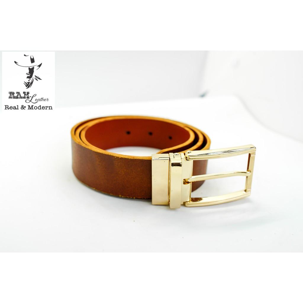 Thắt lưng nam da bò lộn cao cấp khóa vàng bền chắc - RAM Leather