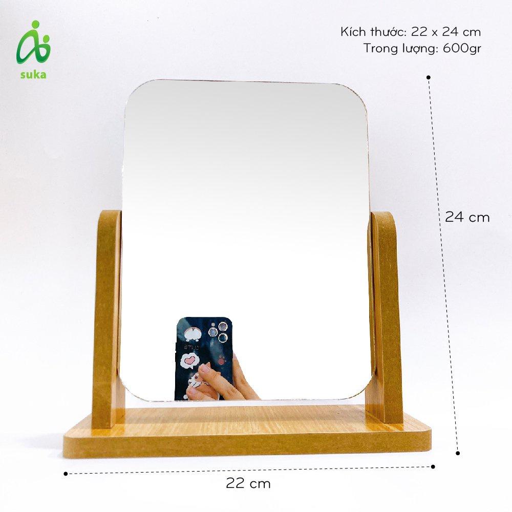 Gương trang điểm-Gương gỗ để bàn trang điểm đế xoay 360 độ size to 22x24cm SK