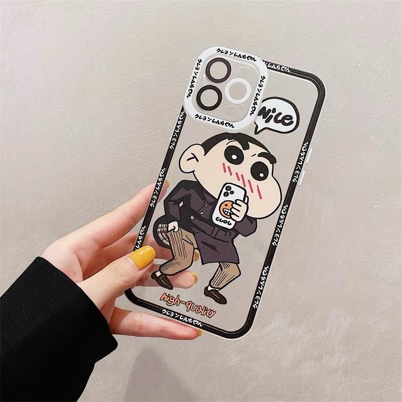 Ốp lưng trong viền vuông hình Bearbrich/ShinCute bảo vệ camera cho iPh XsMax/11/11promax/12pro/12promax/13/13Promax