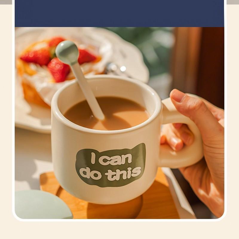 Cốc Sứ Cafe Sữa Tạo Động Lực Ngày Mới Cho Văn Phòng, Ăn Sáng Tại Nhà 380ml Có Nắp