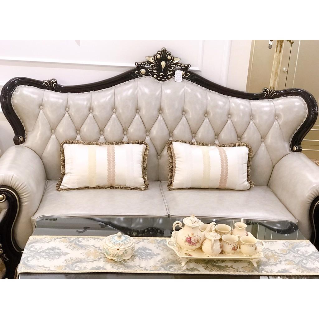 Sofa gam màu ghi khung cánh dán chạm khắc tinh xảo mang đậm phong cách tân cổ điển sang trọng RD1808- black.